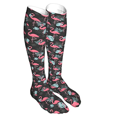 Calcetines de compresión/medias para hombres y mujeres, flamencos en hojas de palma, medias médicas para deportes, correr, fascitis plantar, enfermeras, espinilleras, diabético