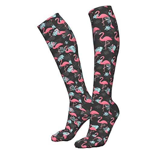 Calcetines de compresión/medias para hombres y mujeres, flamencos en hojas de palma, medias médicas para deportes, correr, fascitis plantar, enfermeras, espinilleras, diabético