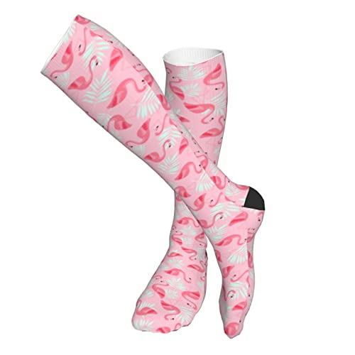 Calcetines de compresión/medias para hombres y mujeres, flamencos en hojas de palma, medias médicas para deportes, correr, fascitis plantar, enfermeras, espinilleras, diabético