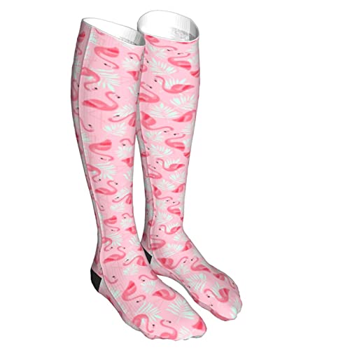 Calcetines de compresión/medias para hombres y mujeres, flamencos en hojas de palma, medias médicas para deportes, correr, fascitis plantar, enfermeras, espinilleras, diabético