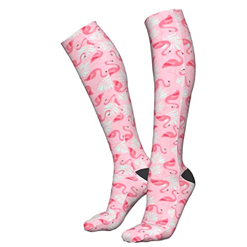 Calcetines de compresión/medias para hombres y mujeres, flamencos en hojas de palma, medias médicas para deportes, correr, fascitis plantar, enfermeras, espinilleras, diabético