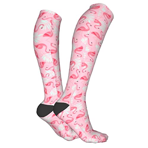 Calcetines de compresión/medias para hombres y mujeres, flamencos en hojas de palma, medias médicas para deportes, correr, fascitis plantar, enfermeras, espinilleras, diabético