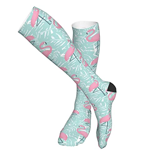 Calcetines de compresión/medias para hombres y mujeres, flamencos verde menta hojas de palma, medias médicas para deportes, correr, fascitis plantar, enfermeras, espinilleras, diabético