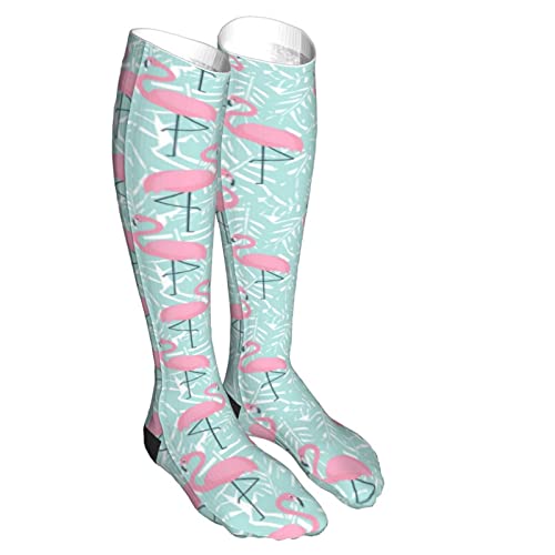 Calcetines de compresión/medias para hombres y mujeres, flamencos verde menta hojas de palma, medias médicas para deportes, correr, fascitis plantar, enfermeras, espinilleras, diabético