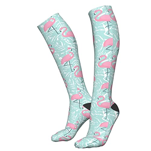 Calcetines de compresión/medias para hombres y mujeres, flamencos verde menta hojas de palma, medias médicas para deportes, correr, fascitis plantar, enfermeras, espinilleras, diabético