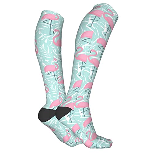 Calcetines de compresión/medias para hombres y mujeres, flamencos verde menta hojas de palma, medias médicas para deportes, correr, fascitis plantar, enfermeras, espinilleras, diabético