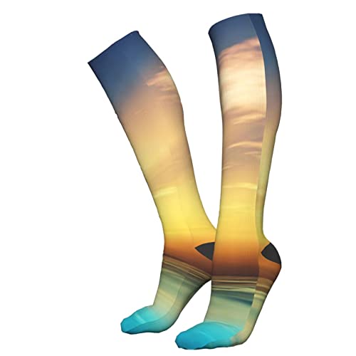 Calcetines de compresión/medias para hombres y mujeres, rayos del sol dentro de las palmas de coco medias médicas para deportes corriendo fascitis plantar, enfermeras, espinilleras diabéticas