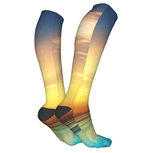 Calcetines de compresión/medias para hombres y mujeres, rayos del sol dentro de las palmas de coco medias médicas para deportes corriendo fascitis plantar, enfermeras, espinilleras diabéticas
