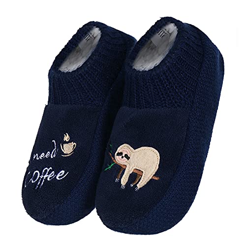 Calcetines de deslizamiento Sherpa súper acogedores para mujeres Zapatillas de casa difusas con patrón de pereza antideslizante que dice (Armada, 41/42, x_l)