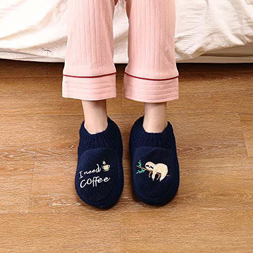 Calcetines de deslizamiento Sherpa súper acogedores para mujeres Zapatillas de casa difusas con patrón de pereza antideslizante que dice (Armada, 41/42, x_l)