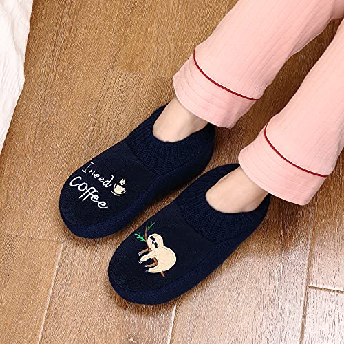 Calcetines de deslizamiento Sherpa súper acogedores para mujeres Zapatillas de casa difusas con patrón de pereza antideslizante que dice (Armada, 41/42, x_l)
