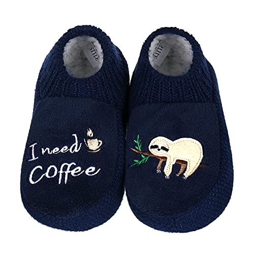Calcetines de deslizamiento Sherpa súper acogedores para mujeres Zapatillas de casa difusas con patrón de pereza antideslizante que dice (Armada, 41/42, x_l)