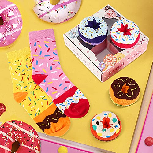 Calcetines Donuts Mujer Niñas Divertidos - Personalizados Originales Dibujos Estampados Graciosos Frikis Colores Arte Comida - Regalos Originales Navidad Cumpleaños para Mujer Joven Chicas Jovenes