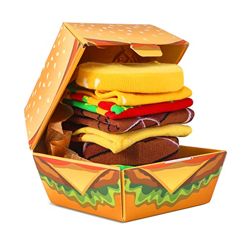 Calcetines Hamburguesa Hombre Divertidos - Personalizados Originales Dibujos Estampados Graciosos Frikis Colores Arte Comida - Regalos Originales Navidad