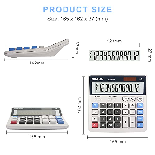 Calculadora de Bolsillo de Teclas Grandes, Pantalla Grande, 12 dígitos, calculadora de Oficina (OS-200ML)