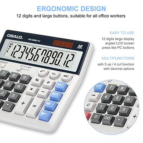Calculadora de Bolsillo de Teclas Grandes, Pantalla Grande, 12 dígitos, calculadora de Oficina (OS-200ML)