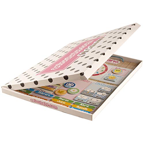 Calendario Reloj Magnético Infantil, Juego Educativo Fecha Tiempo y Hora para Pared o Frigorífico, 43x32cm. Caja Cumpleaños de niños en Colegio o Guarderí (Español)