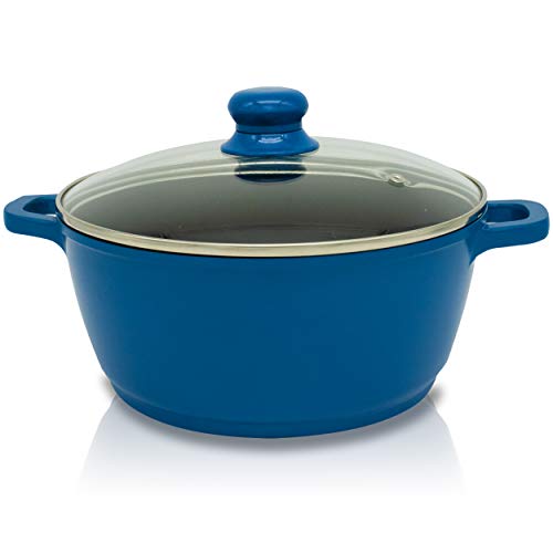 Callaway Indigo Batería Cocina Inducción 7 Piezas Aluminio Fundido Antiadherente, Set Cazuelas Tapas Cristal, Sartenes, Cazo, Gran Espesor, Vitrocerámica, Gas