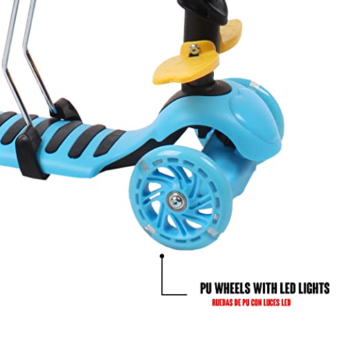 Calma Dragon JC210, Patinete para Niños, Scooter con 3 Ruedas, 5 en 1, con Asiento extraíble, Manillar, Mango de Empuje, Altura Ajustable, Monopatín para niños de 1 a 9 años (Azul)