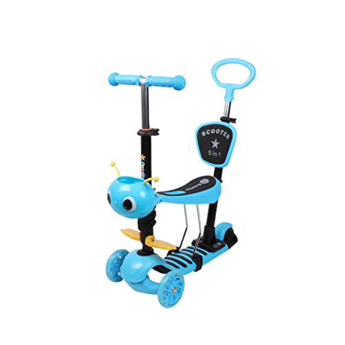Calma Dragon JC210, Patinete para Niños, Scooter con 3 Ruedas, 5 en 1, con Asiento extraíble, Manillar, Mango de Empuje, Altura Ajustable, Monopatín para niños de 1 a 9 años (Azul)