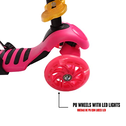 Calma Dragon JC210, Patinete para Niños, Scooter con 3 Ruedas, 5 en 1, con Asiento extraíble, Manillar, Mango de Empuje, Altura Ajustable, Monopatín para niños de 1 a 9 años (Rosa)