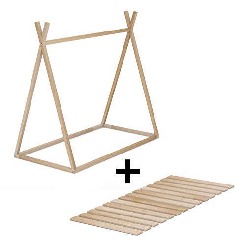 Cama Infantil Tipi con Somier, en Madera Natural, 70 x 140 cm