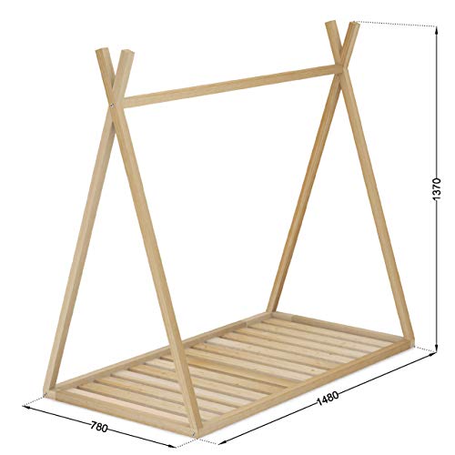 Cama Infantil Tipi con Somier, en Madera Natural, 70 x 140 cm