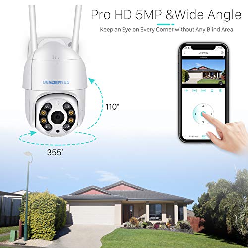 Cámara WiFi Exterior, 5MP Camara WiFi Exterior Motorizada, Camera WiFi Impermeable IP66 con Audio de Dos Vías, Visión Nocturna 50M en Color Detección de Movimiento Monitorización Inteligente