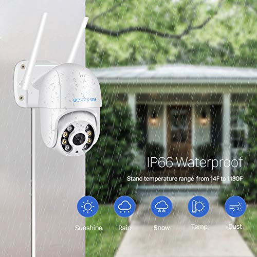 Cámara WiFi Exterior, 5MP Camara WiFi Exterior Motorizada, Camera WiFi Impermeable IP66 con Audio de Dos Vías, Visión Nocturna 50M en Color Detección de Movimiento Monitorización Inteligente