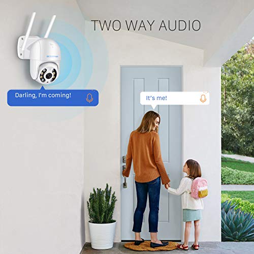 Cámara WiFi Exterior, 5MP Camara WiFi Exterior Motorizada, Camera WiFi Impermeable IP66 con Audio de Dos Vías, Visión Nocturna 50M en Color Detección de Movimiento Monitorización Inteligente