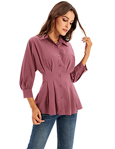 Camisa de Manga Larga con Hombros Descubiertos para Mujer Camisa Suelta de murciélago con alas de murciélago Camisa Plisada de Cintura Alta Camisa Blanca Elegante de Oficina CL455A21-4_XL