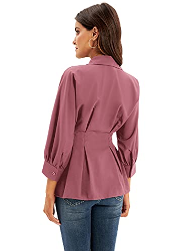 Camisa de Manga Larga con Hombros Descubiertos para Mujer Camisa Suelta de murciélago con alas de murciélago Camisa Plisada de Cintura Alta Camisa Blanca Elegante de Oficina CL455A21-4_XL