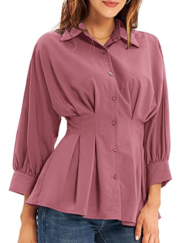 Camisa de Manga Larga con Hombros Descubiertos para Mujer Camisa Suelta de murciélago con alas de murciélago Camisa Plisada de Cintura Alta Camisa Blanca Elegante de Oficina CL455A21-4_XL