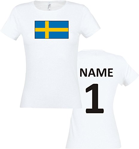 Camiseta de Mujer Suecia Suecia Camiseta de País con el Nombre Deseado y Número - Blanco, S