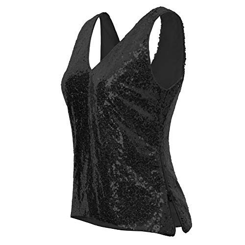 Camiseta Sin Mangas Mujer Lindo Cuello Decorado Pliegues Slim Sexy Silver L CL011080-4