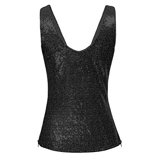 Camiseta Sin Mangas Mujer Lindo Cuello Decorado Pliegues Slim Sexy Silver L CL011080-4
