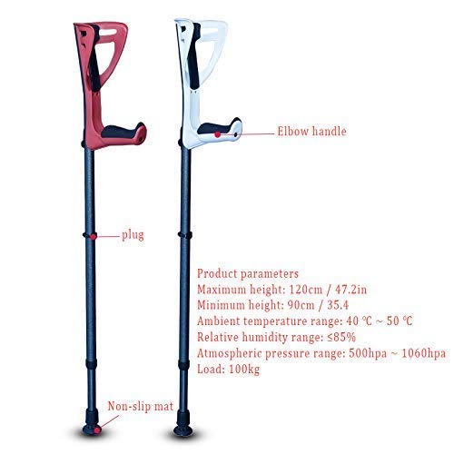 CANE (1 unidad) de muletas ergonómicas para el antebrazo: ajustables para adultos, plegables, ergonómicas, amortiguadoras, antideslizantes, plataformas de apoyo para las rodillas, rojo (color: rojo)