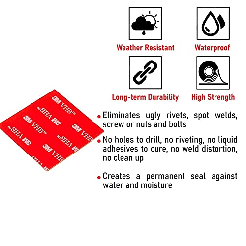 CANOPUS Almohadillas Adhesivas 3M ExtraFuerte, 3M VHB 5952, (100mm x 100mm) Impermeable 3M Cinta Doble Cara, almohadilla adhesiva de montaje, Ideal para uso en Automóvil, Interior y Exterior