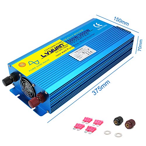 Cantonape Inversor de Corriente Onda Pura 1500W 3000W CC 12V a CA 230V con Control Remoto inalámbrico Y Toma de CA para RV Truck Car…