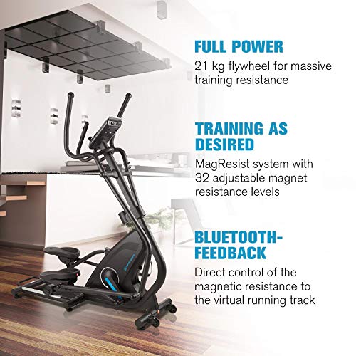 Capital Sports Helix Star MR - Bicicleta eliptica para casa con ordenador, Máquina de correr elíptica, Bluetooth, 32 niveles, App móvil, Inercia de 21 kg, Soporte tablet, Pulsómetro, Antracita