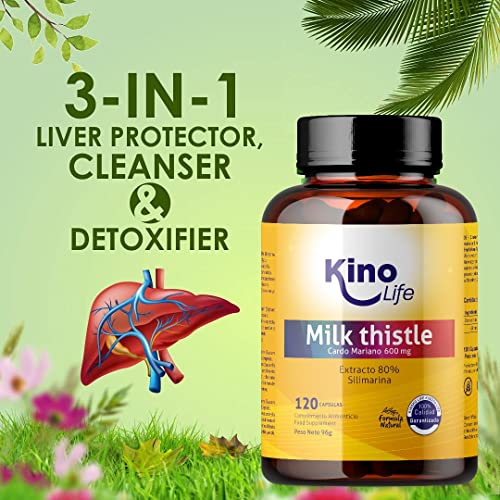 CARDO MARIANO 120 cápsulas | La Dosis Más Alta: 600 mg por cápsula vegana | Extracto 80% de Silimarina | Sin estearato magnesio | Detox + Hígado y Vesícula | Facilita Digestión | Milk Thistle