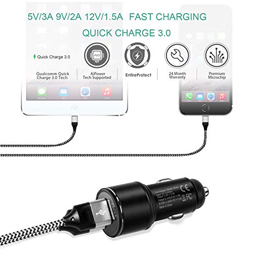 Cargador de Coche para Movil Samsung S20 S21 Plus Ultra FE 5G S8 S9 S10 S10E,Note 10 8 9 20,A12 A02S A30S A30 A20E A51 A21S M21 M31 Sony Xperia 1 5 10 ii iii XZ2,QC3.0+2.4A+2M USB C Cable Carga Rapida