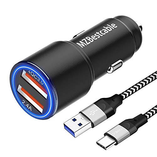 Cargador de Coche para Movil Samsung S20 S21 Plus Ultra FE 5G S8 S9 S10 S10E,Note 10 8 9 20,A12 A02S A30S A30 A20E A51 A21S M21 M31 Sony Xperia 1 5 10 ii iii XZ2,QC3.0+2.4A+2M USB C Cable Carga Rapida