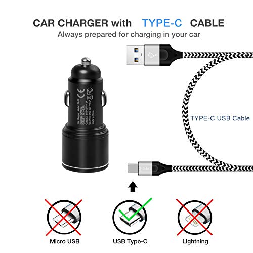 Cargador de Coche para Movil Samsung S20 S21 Plus Ultra FE 5G S8 S9 S10 S10E,Note 10 8 9 20,A12 A02S A30S A30 A20E A51 A21S M21 M31 Sony Xperia 1 5 10 ii iii XZ2,QC3.0+2.4A+2M USB C Cable Carga Rapida
