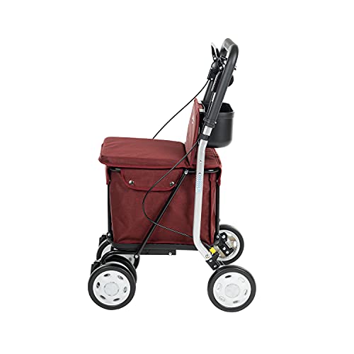 Carlett Carro de la Compra 4 Ruedas con Asiento | Lett800 Senior Comfort | Carrito Andador Plegable con Bolsa Extraíble 29L/15kg y Bandeja Portaobjetos, Rojo