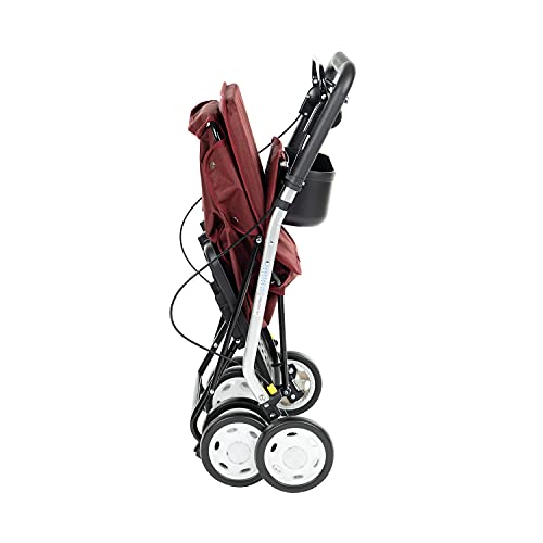 Carlett Carro de la Compra 4 Ruedas con Asiento | Lett800 Senior Comfort | Carrito Andador Plegable con Bolsa Extraíble 29L/15kg y Bandeja Portaobjetos, Rojo