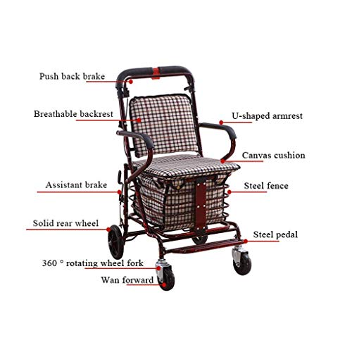 Carrito De La Compra Plegable para Ancianos con Asiento Carrito De La Compra, Andadores para Personas Mayores, Apto para Alturas Inferiores A 158 Cm, Carga 100 Kg (Rojo Vino)
