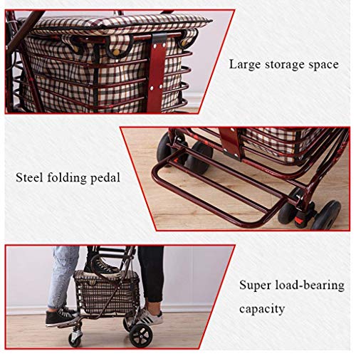 Carrito De La Compra Plegable para Ancianos con Asiento Carrito De La Compra, Andadores para Personas Mayores, Apto para Alturas Inferiores A 158 Cm, Carga 100 Kg (Rojo Vino)