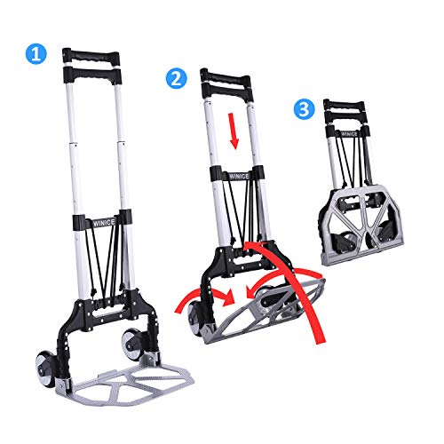 Carro portátil plegable de aluminio resistente de la carretilla del transporte del carro de mano, capacidad de carga de 150 libras, manija telescópica ajustable para el equipaje de viaje oficina