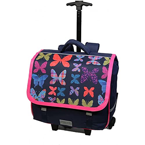 Cartable à roulettes 38 cm Phileas Papillons violet - LE PLUS CONFORTABLE DES CARTABLES - Ergonomie/Confort/Sécurité - Système Smart Comfort Bagtrotter